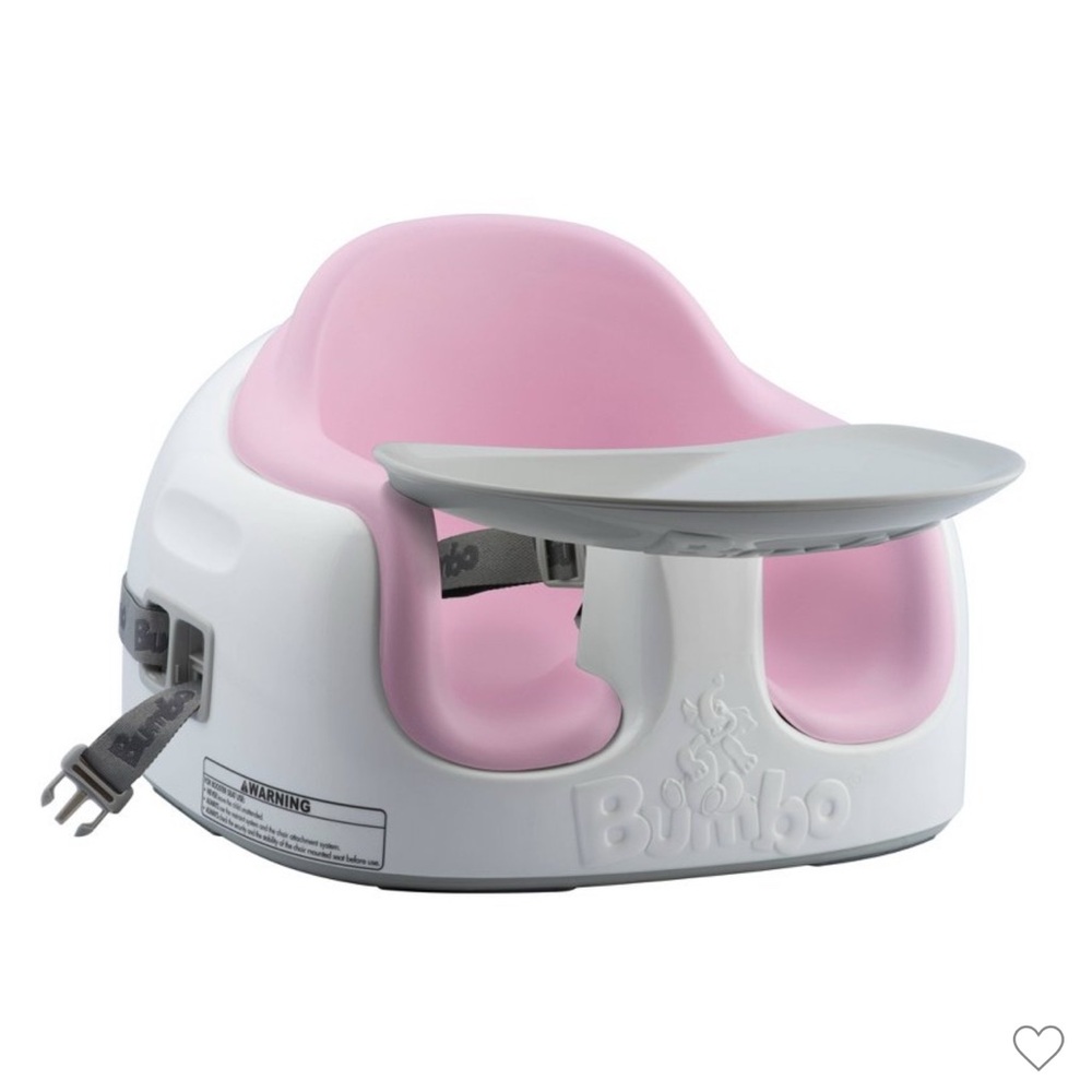 Bumbo Pink and White Baby Booster Seat with removable tray